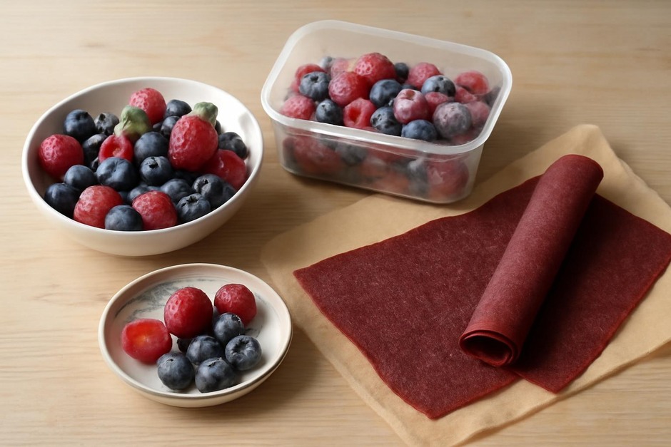 Fresh summer berries and homemade fruit leather